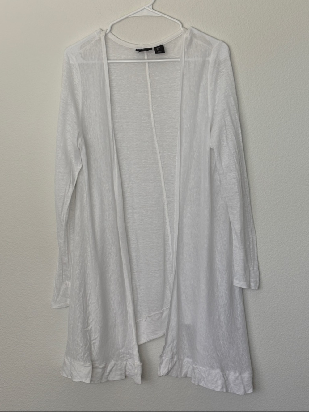 Tahari White Linen Open long lined  Cardigan